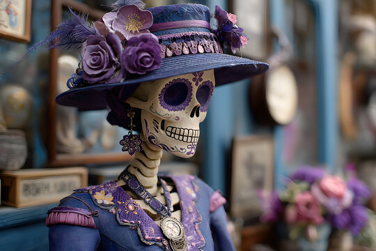 Mexican Catrina for Dia de los Muertos , displayed during Day of the Dead celebration in Mexico