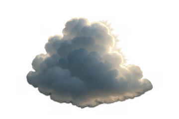 Cumulus cloud with backlit edges by sunlight on a transparent background, depicting weather and climate concepts