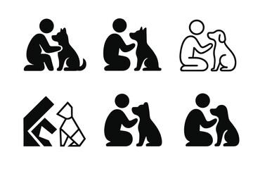 Pet Adoption Logos. Pet adoption services and advocacy. Set Logo of Pet adoption services and advocacy: person and dog silhouette. Icon set. harmonious logo