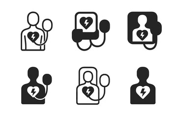 Emergency Services Icons. Emergency services. Icon set. Set Logo of emergency services: AED defibrillator pads. harmonious logo variations of the