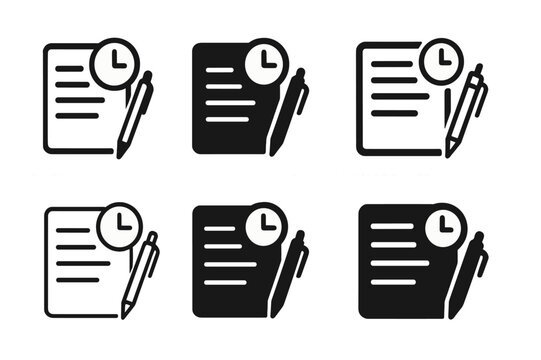 Productivity Planning Logos. Planning a productive day with specific time slots for tasks. Set Logo of Planning a productive day with specific time slots for