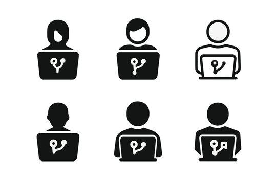 IT Logo Variations. IT professionals and programmers coding. Icon set. Set Logo of IT professionals and programmers coding: Git branching tree. harmonious logo