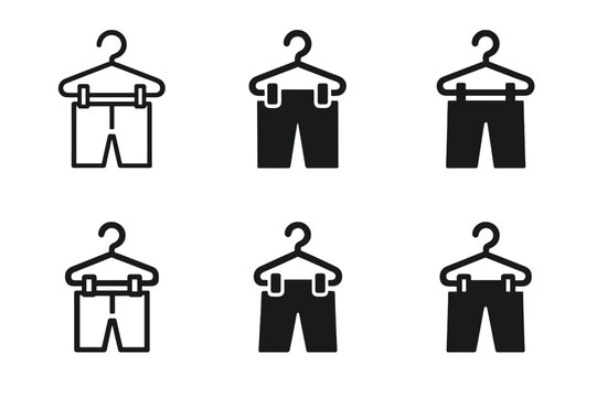 Uniform Hanger Logo Variations. Hanging clothes on matching hangers for uniformity. Icon set. Set Logo of Hanging clothes on matching hangers for uniformity: