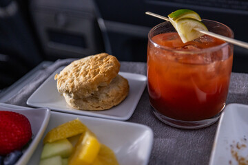 Breakfast served for first class on a morning flight.