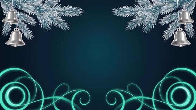 Elegant Christmas Background with Frosted Pine and Silver Bells