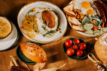 Delicious brunch spread featuring fresh ingredients and hearty dishes