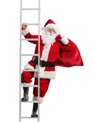 Santa Claus with a sack climbing a ladder
