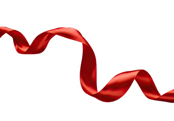Elegant flowing red ribbon isolated on transparent background with subtle sheen and soft shadows