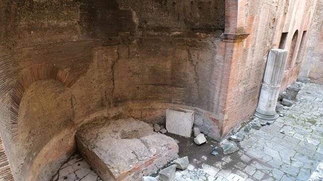 old ruins marble red brick walls pantheon temple rome displayed views design up close closeup view architectural texture features 
