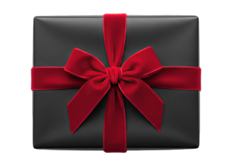 Elegant Black Gift Box Wrapped with Luxurious Red Ribbon and Bow for Special Occasions