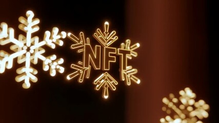 Golden snowflakes with NFT text, digital finance meets winter aesthetics, festive blockchain innovation - Powered by Adobe