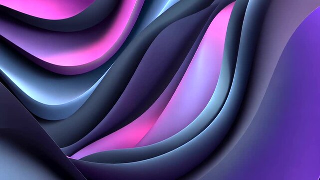 Abstract wave layers in gradient purples, blues, and pinks create depth and shadow