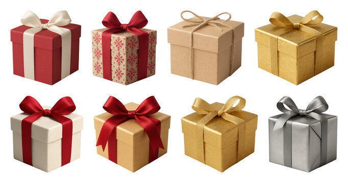 PNG Colorful festive gift boxes, element set on transparent background