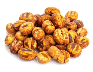 A pile of roasted, textured snack, brown and golden