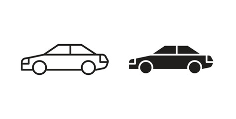 Car side view icon with line and silhouette versions.