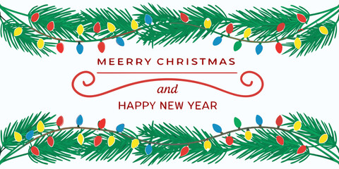 festive christmas and new year garland with lights isolated on white background.