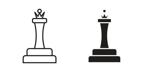 Chess queen icon with line and silhouette versions.