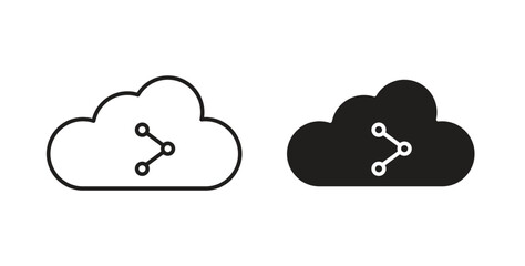 Cloud share icon with line and silhouette versions.