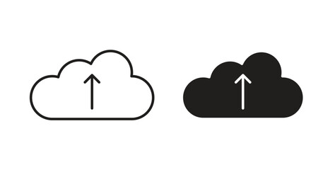 Cloud upload icon with line and silhouette versions.