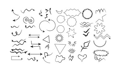 hand drawn numbers, arrow and icon on white background.