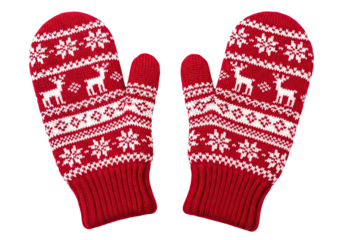Cozy Winter Rudolph Snowflake Patterned Red Knit Mittens for Cold Weather