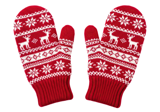 Cozy Winter Rudolph Snowflake Patterned Red Knit Mittens for Cold Weather