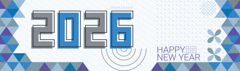 Modern 2026 Happy New Year Geometric Abstract Blue Background
