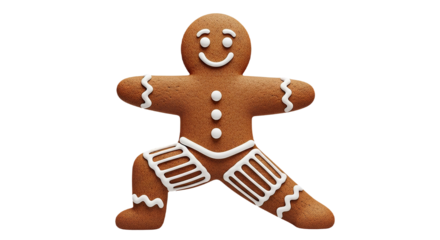Festive Ginger Cookie Character Performing a Dynamic Yoga Pose with Detailed Texture