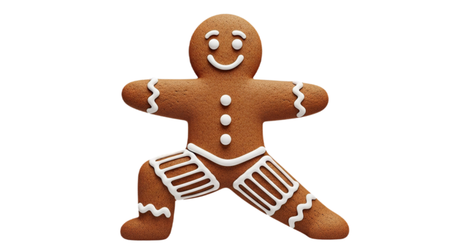 Festive Ginger Cookie Character Performing a Dynamic Yoga Pose with Detailed Texture