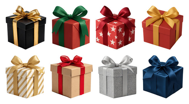 PNG Colorful festive gift boxes, element set on transparent background