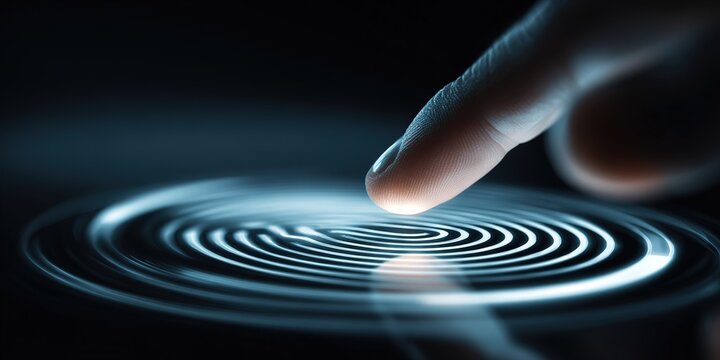 Touching a glowing surface, creating circular patterns in a dark environment