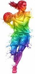 Isolated Rainbow Sports - Vibrant Watercolor Splash Captures Female Netball Player's Drive
