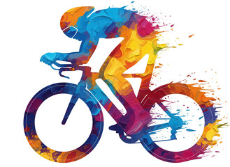 Isolated Rainbow Sports - Dynamic Palette Knife Painting Captures Cycling Figure Velocity