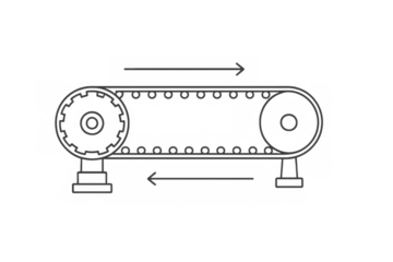 Conveyor belt system in outline style diagram showing automated production and manufacturing process