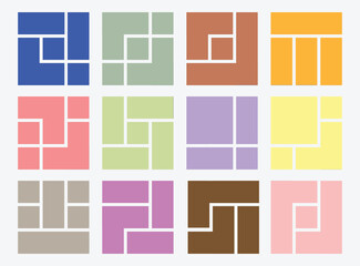 Abstract geometric composition with bold colors and text elements