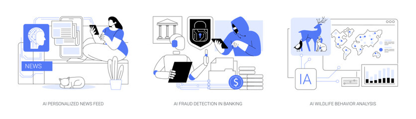 Fototapeta na wymiar AI in News, Finance, and Science abstract concept vector illustrations.