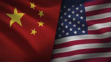 USA and China flags waving together symbolizing trade relations, partnerships - Powered by Adobe