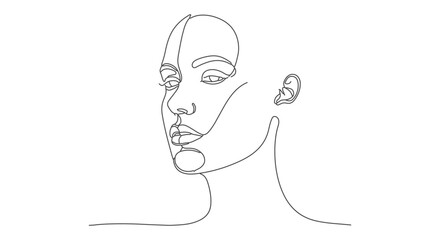 Continuous One Line Art A Single Continuous Line Drawing of a Woman's Face Expressing Emotion