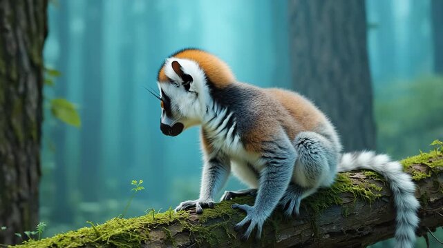 Cute aye-aye lemur moving head to the left and right 4K