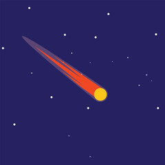 Meteorite on the night sky and stars background, vector illustration