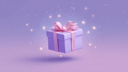 Cosmicthemed gift box illustration on pastel purple background