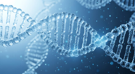 Abstract 3d rendering of a dna double helix structure with a blue glow