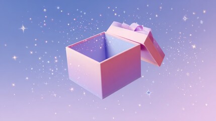 Cosmicthemed gift box illustration on pastel purple background