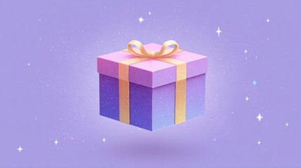 Cosmicthemed gift box illustration on pastel purple background