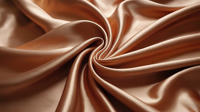 Elegant golden silk fabric with a swirl luxurious satin texture for fashion design and textile backgrounds