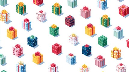 Stylized gift box pattern on white background in flat style
