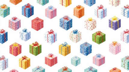 Stylized gift box pattern on white background in flat style