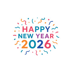Flat Vector Happy 2026 New Year Greeting Card Design -Fireworks, Stars, Celebration Theme