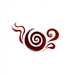 Artistic cinnamon roll logo in deep red tones with expressive steam curls and hand-drawn spiral design on white background