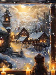 Classic Christmas Wall Art Collection – Festive Holiday Scenes with Tree, Wreath, Santa and Snowy Village